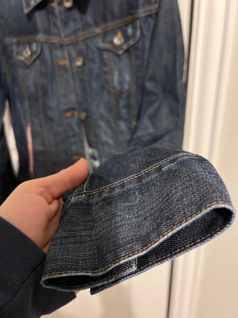 EUC! Lucky Brand Indigo Blue Denim Jacket with Quilt Patch Details Size XL - Picture 3 of 11